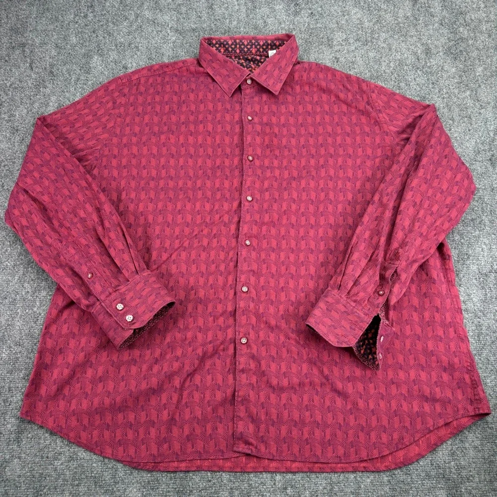 Robert Graham Shirt Mens 4XL Red Geometric Classic Fit Stretch Long Sleeve *READ